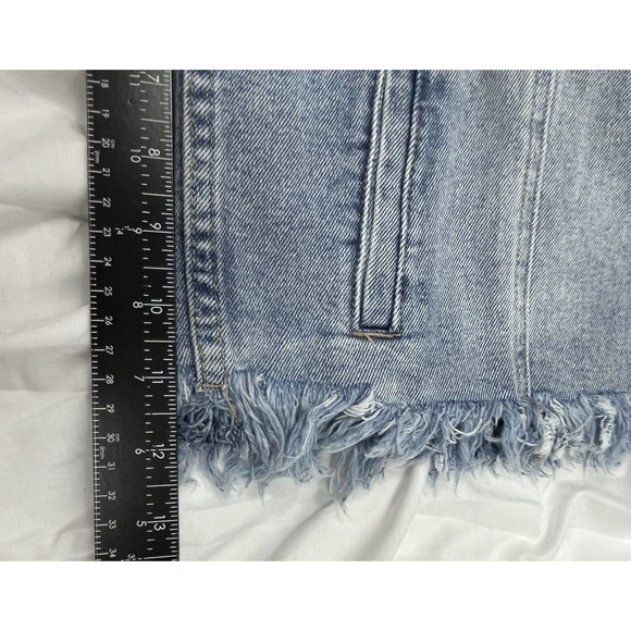 Women's Jean Jacket Long Sleeve Fitted Distressed Fray Hem Size M - Picture 6 of 7